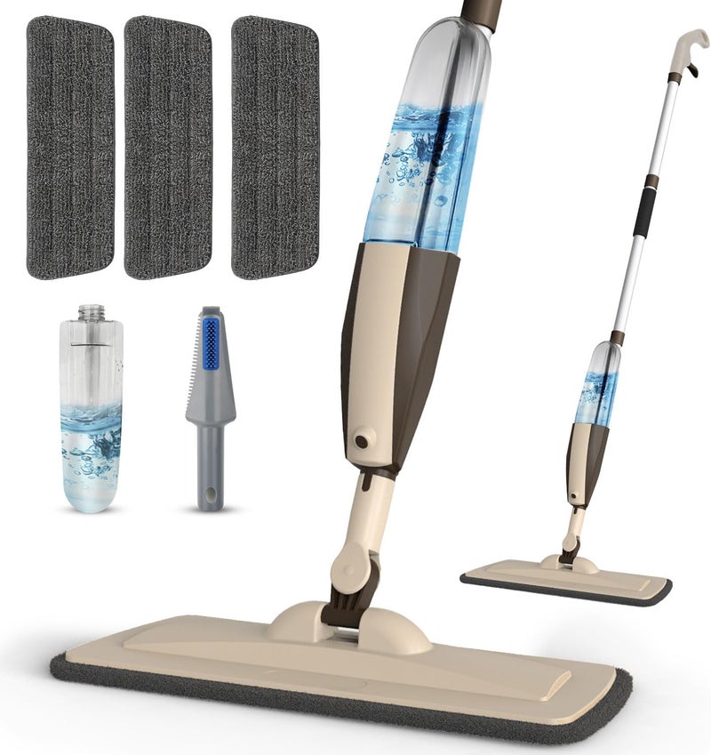 Panda Grip Mops for Floor Cleaning, 50 inch Spray Mop with 400ml Refillable Bottle and 2 Replacement Pads Dry Wet FloorCleaning Household or Commercial Use for Hardwood Laminate Tile Ceramic (Brown) - Image 1